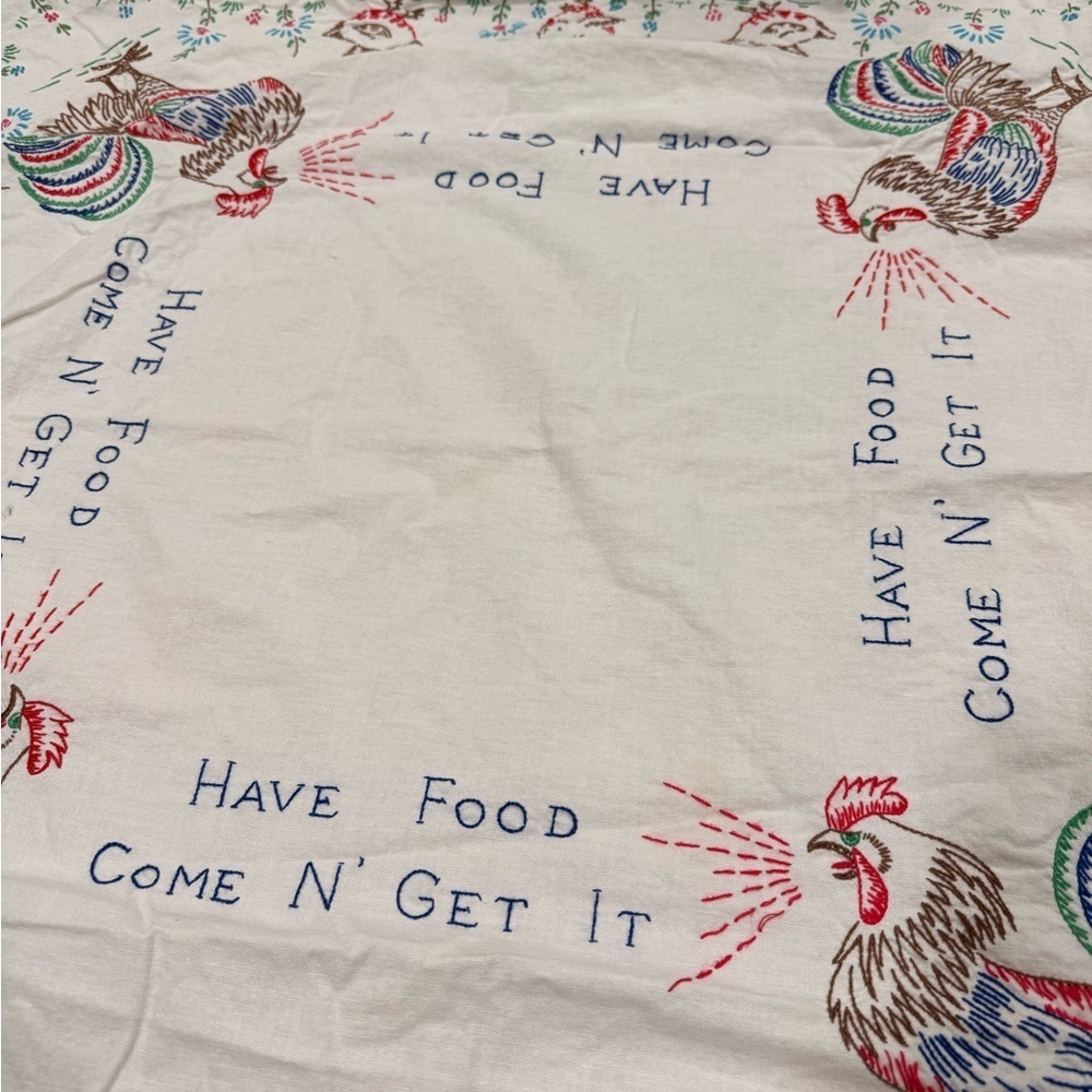 Vintage Farmhouse Rooster and Chickens Tablecloth - Picture 6 of 13